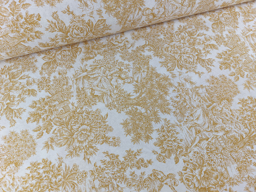 Loneta resinada toile de jouy mostaza