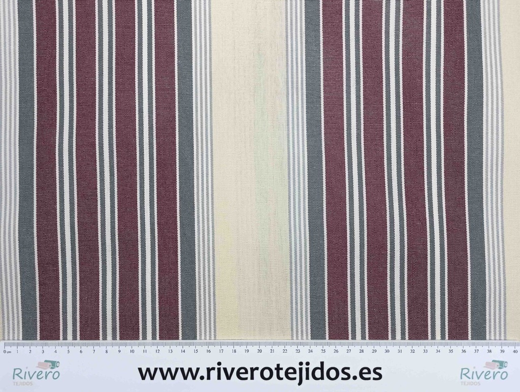 Lona de toldo rayas desiguales beige y burdeos