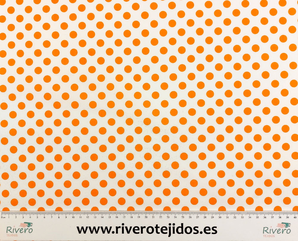 Popelín blanco lunar naranja 10mm