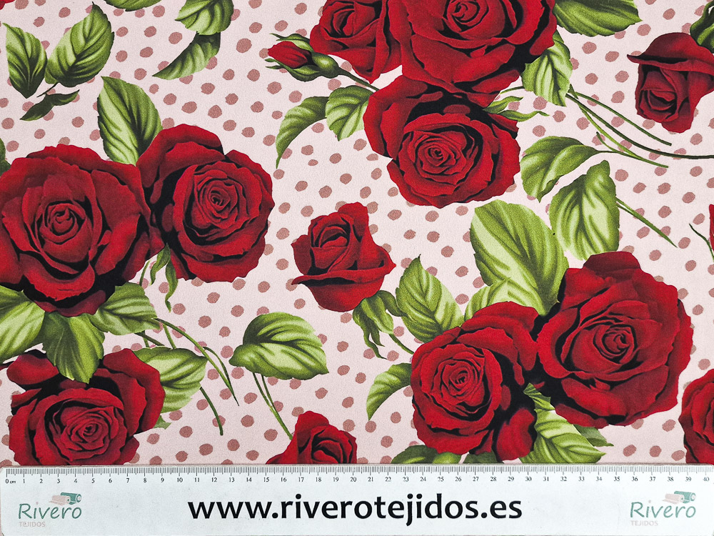 Crespón rosa con lunar y estampado