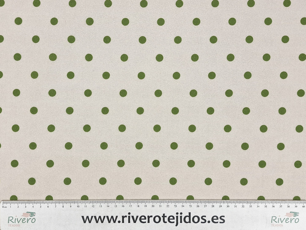 Strech fondo crudo lunar verde aceituna 1cm
