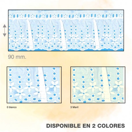 Tira bordada con pasacinta flor 6 cm