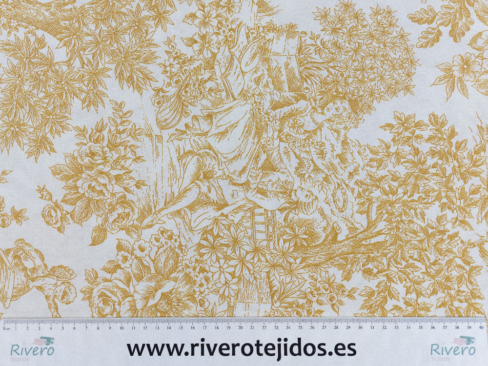 Loneta resinada toile de jouy mostaza