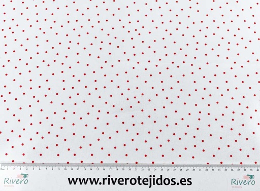 [ALG1087] Algodón 100% fondo blanco lunar rojo