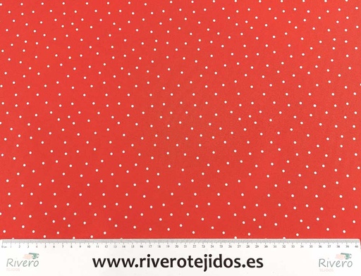 [ALG1088] Algodón 100% fondo rojo lunar blanco