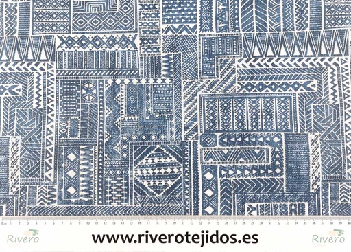 [RES1030] Loneta resinada étnica azul