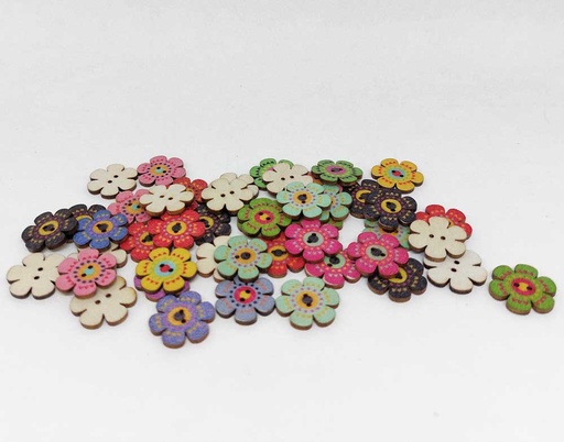 [2300232000006] Botón madera flor estampado