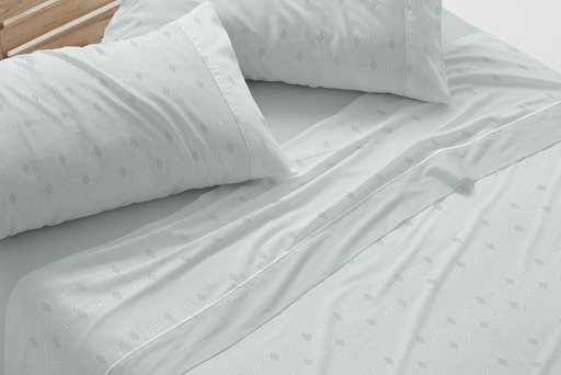 Juego de sábanas tela DORVEL 871 turquesa Burrito blanco