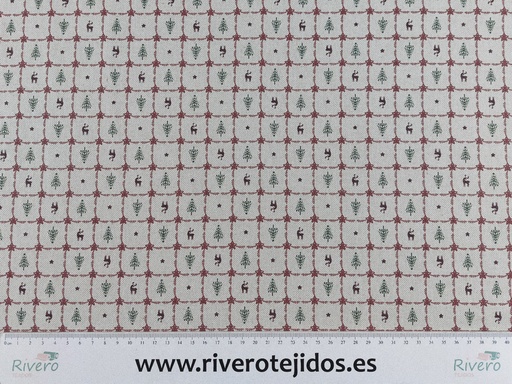 [POPBWO001] Popelín aspecto lino reno y árbol de navidad