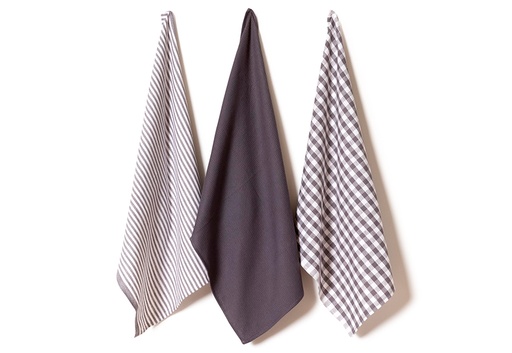 Set 3 paños cocina Algodón Vichy-Liso-Rayas
