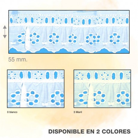 Tira bordada con pasacinta círculos flor 5 cm