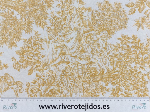 [RES1024] Loneta resinada toile de jouy mostaza