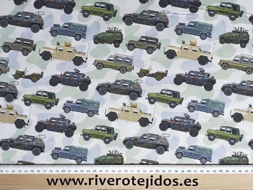 [4.2500] Algodón 100%, coches militares