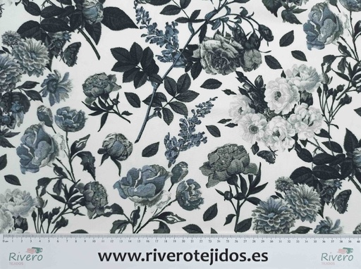 [8.3000] Crespón estampado con flores gris azulado